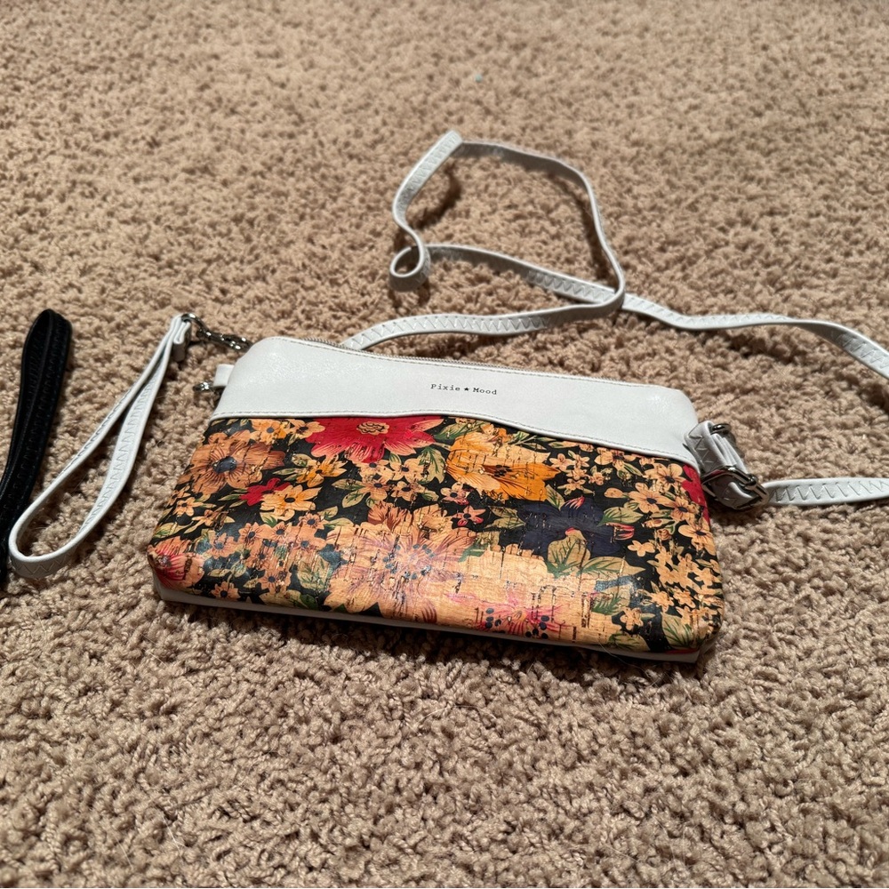 Pixie Mood Floral Wristlet - White and Purple - w/Additional Strap!